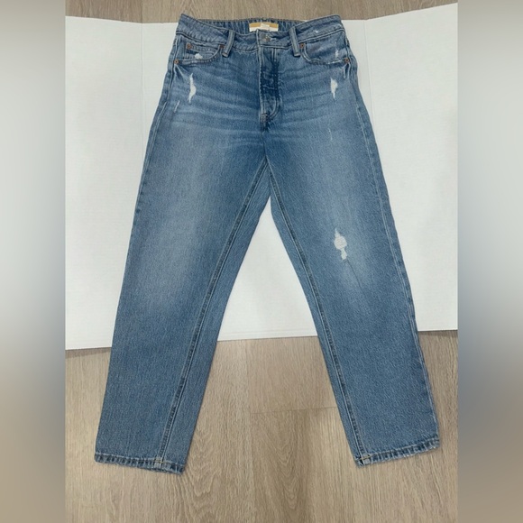 Classic High Rise Denim Jeans/ Cheeky Taper Ankle. Straight leg - Picture 1 of 7